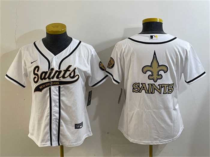 Womens New Orleans Saints White Team Big Logo With Patch Cool Base Stitched Baseball Jersey Dzhi